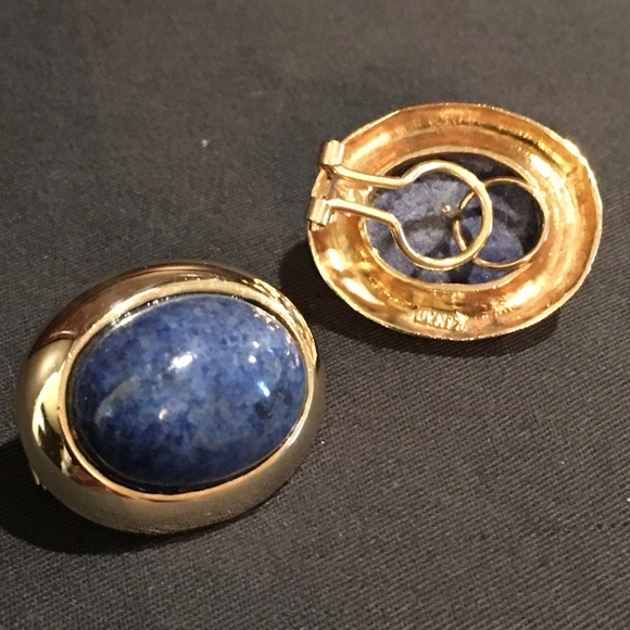 Lapis cabochon 14K gold pierced earrings. Reduced price is FIRM - Picture 4 of 12